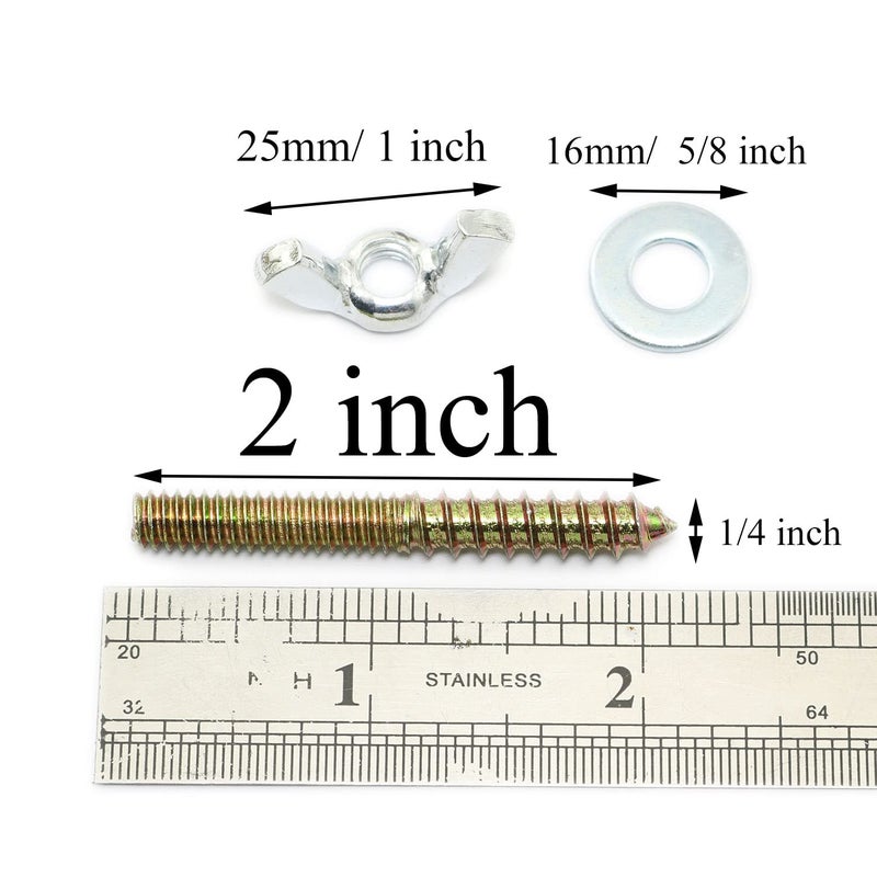 Pro Bamboo Kitchen Hanger Bolts 1/4-20 x 2 Double Head Dowel Screw with Wing Nuts for Wood Furniture - Image 3